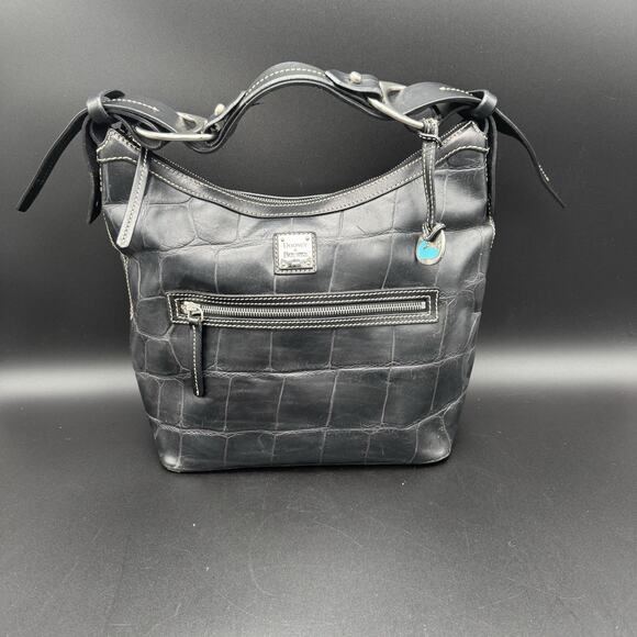 Authentic Dooney & Bourke Black Faux Croc Leather Hobo Shoulder Bag Purse Y2K - Picture 1 of 12